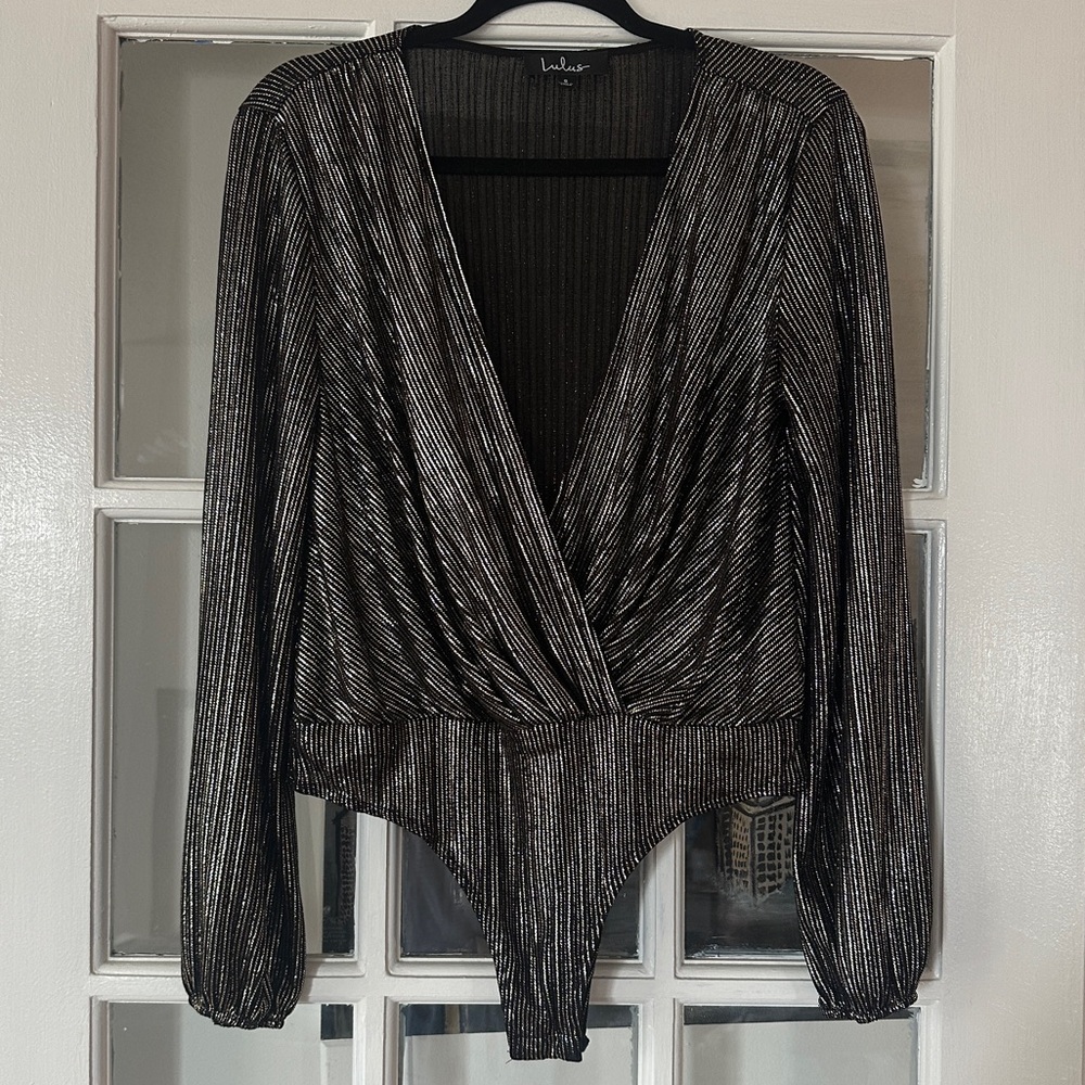 Lulu's Black and Gold Bodysuit Top